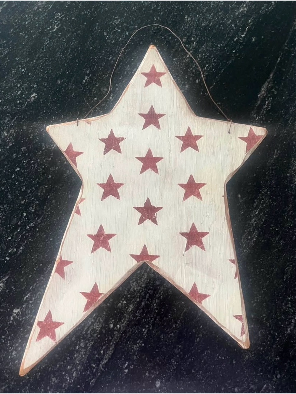 Wooden Star Wall Hanging with Red Stars